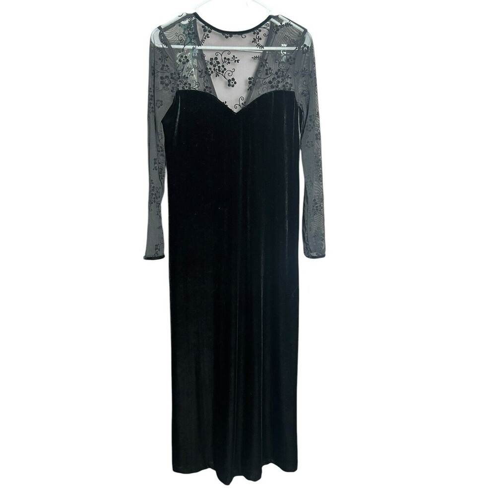 Kathie Lee Black Velvet Whimsigoth Witchy Goth Evening Party Maxi Dress Women 6